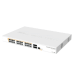 Mikrotik CRS328-24P-4S+RM 24 port Gigabit Ethernet router/switch with four 10Gbps SFP+ ports in 1U rackmount case, Dual Boot and PoE output, 500W